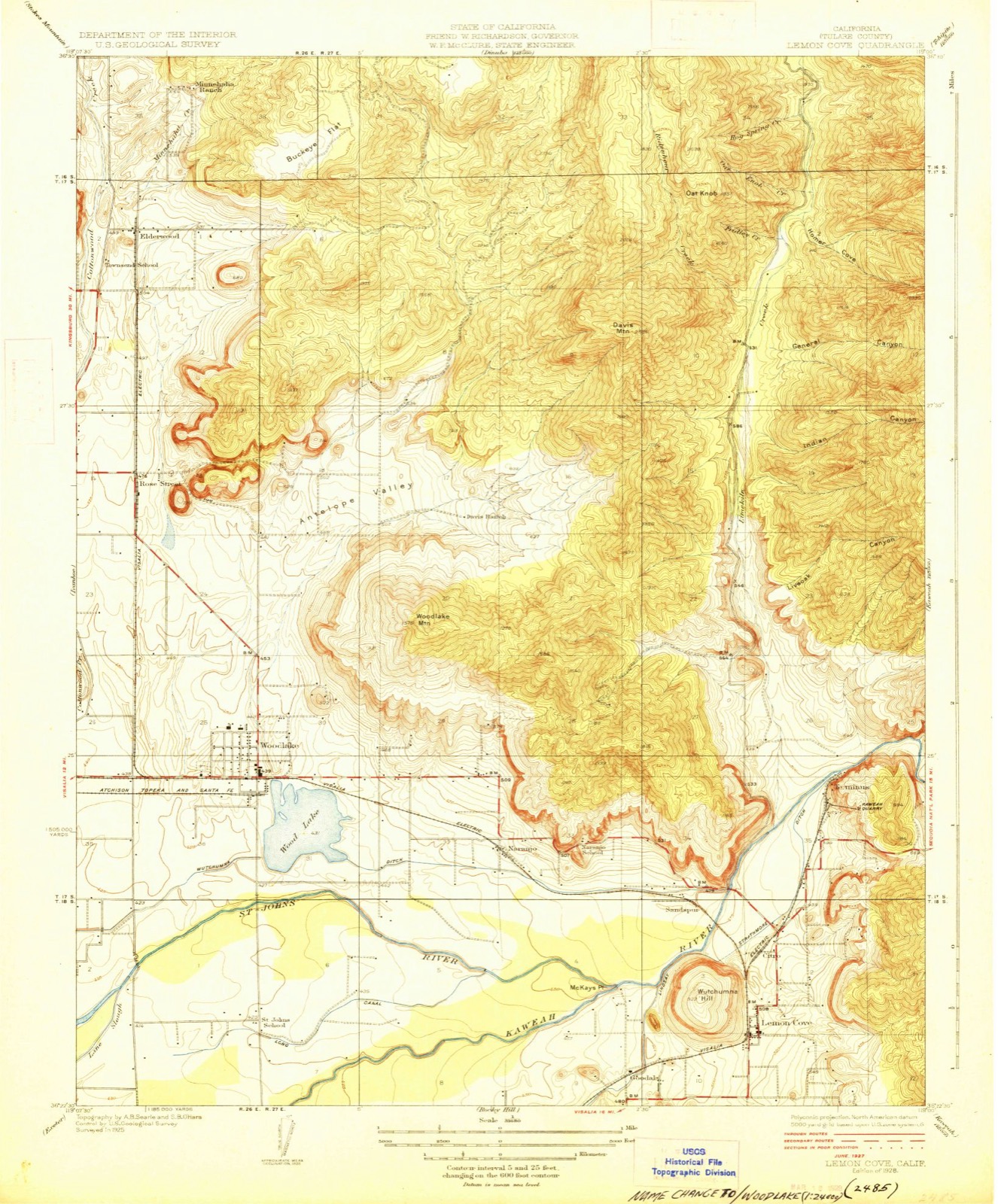 Topographic sheet of Woodlake Junction, surveyed 1928