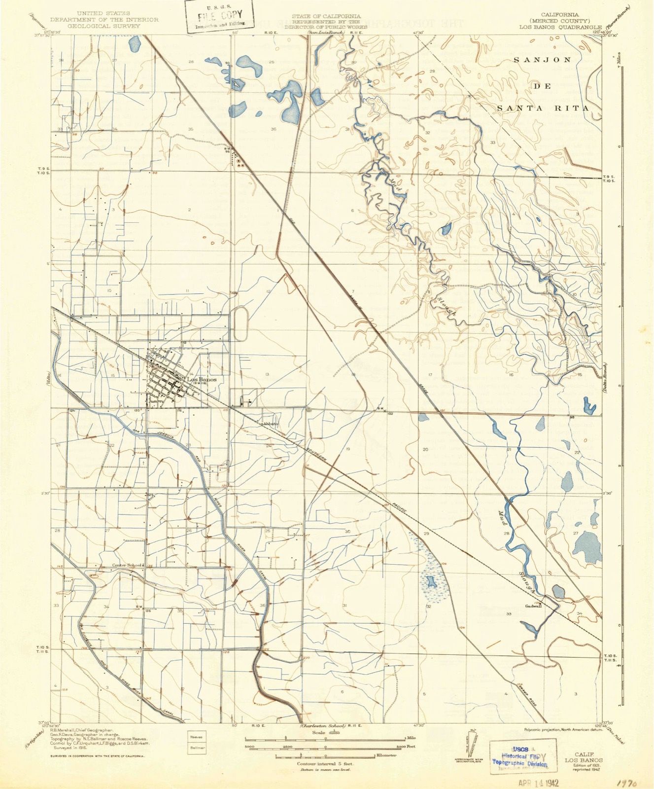 Topographic sheet of Los Banos, surveyed 1921
