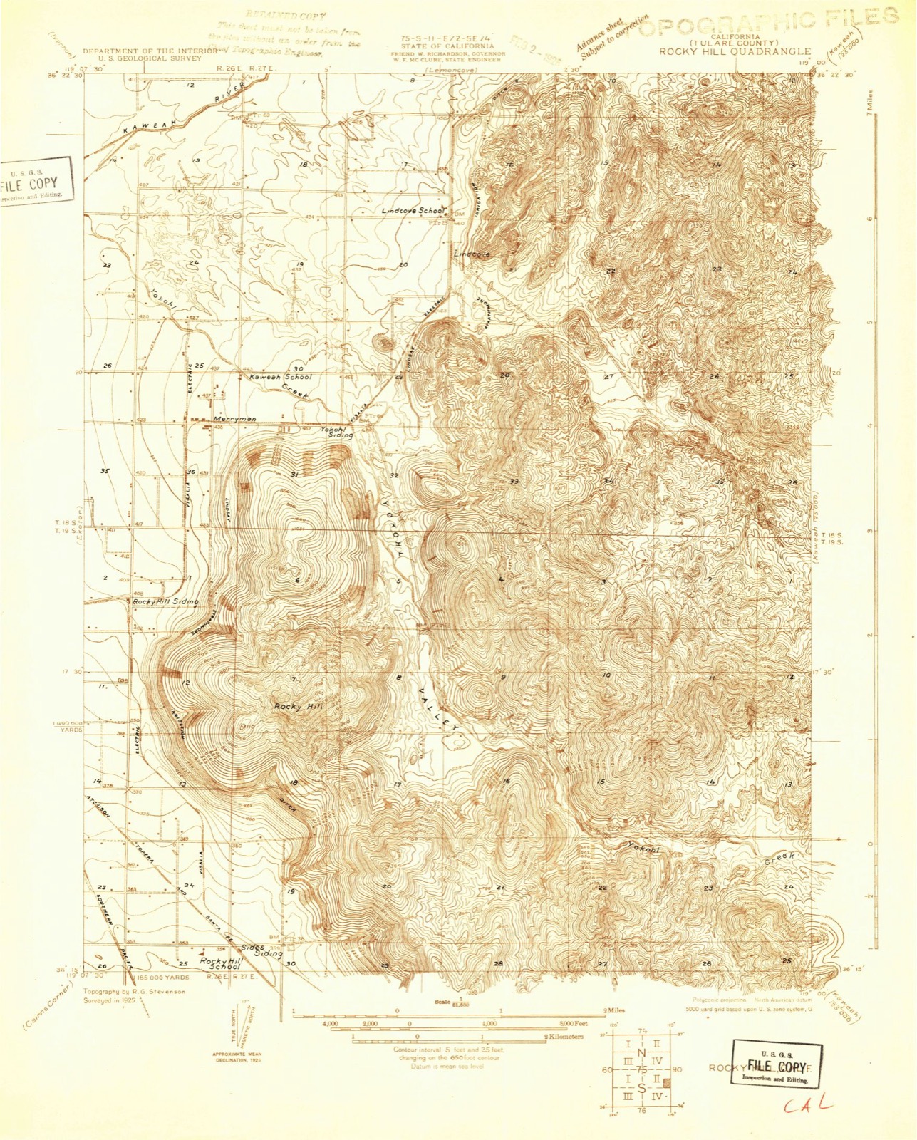 Topographic sheet of Lindcove, surveyed 1925