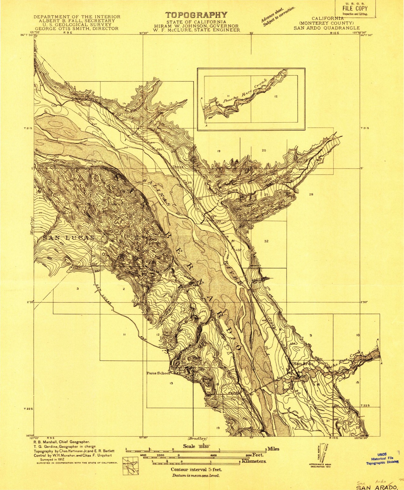 Topographic sheet of San Ardo, surveyed 1912