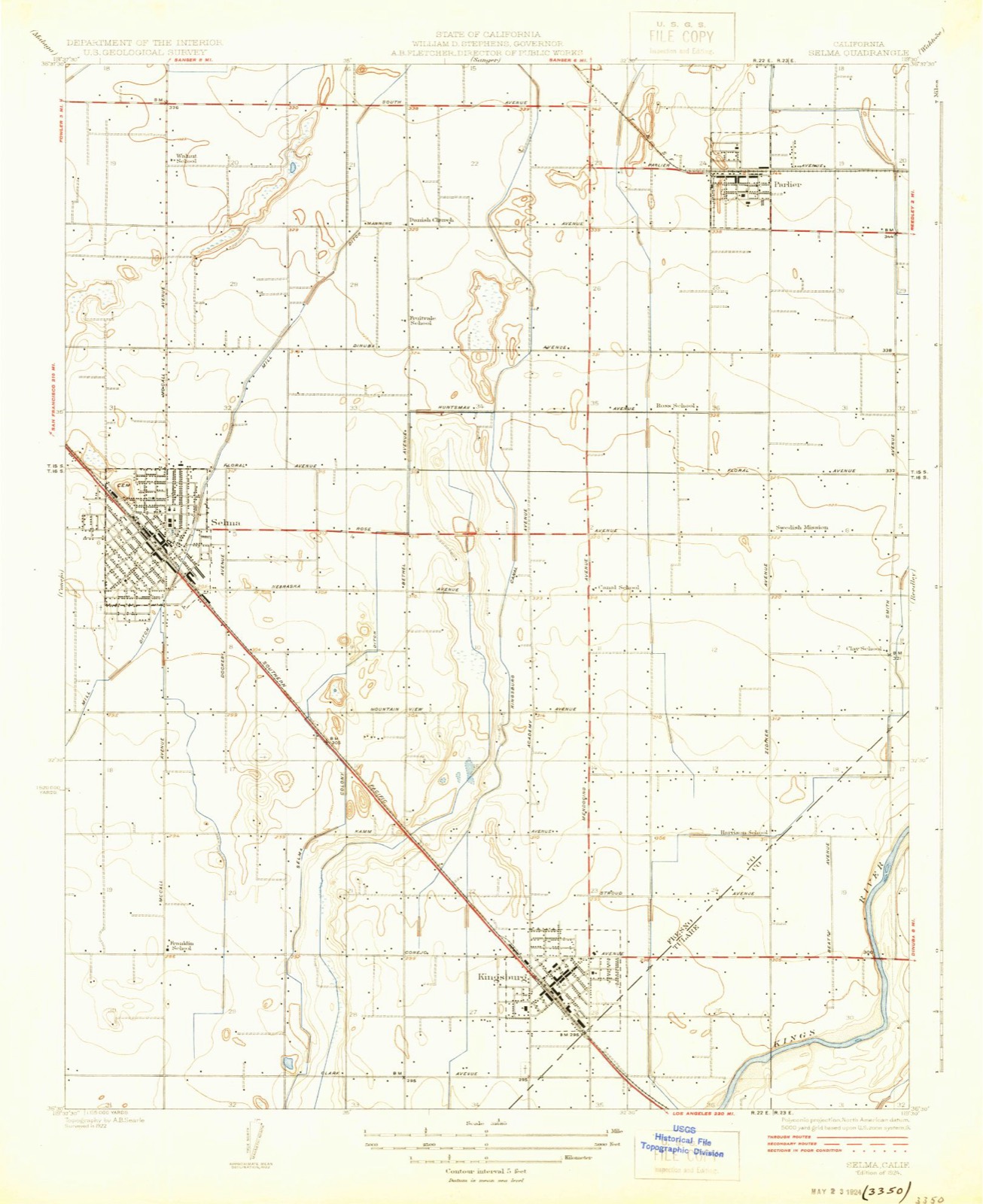 Topographic sheet of Parlier, surveyed 1924