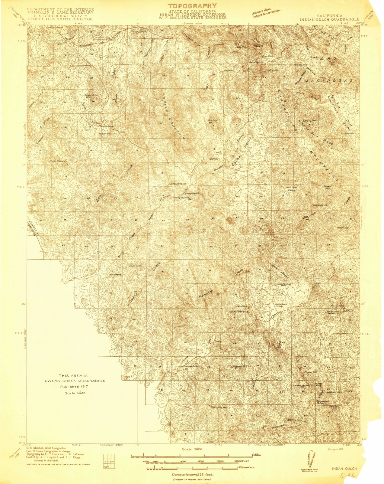 Topographic sheet of Indian Gulch, surveyed 1919