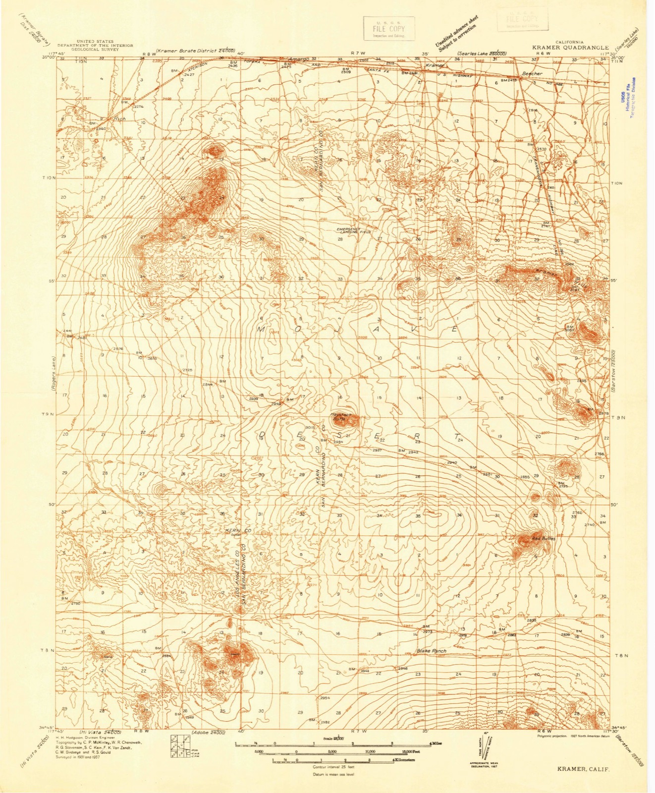 Topographic sheet of Boron, surveyed 1937