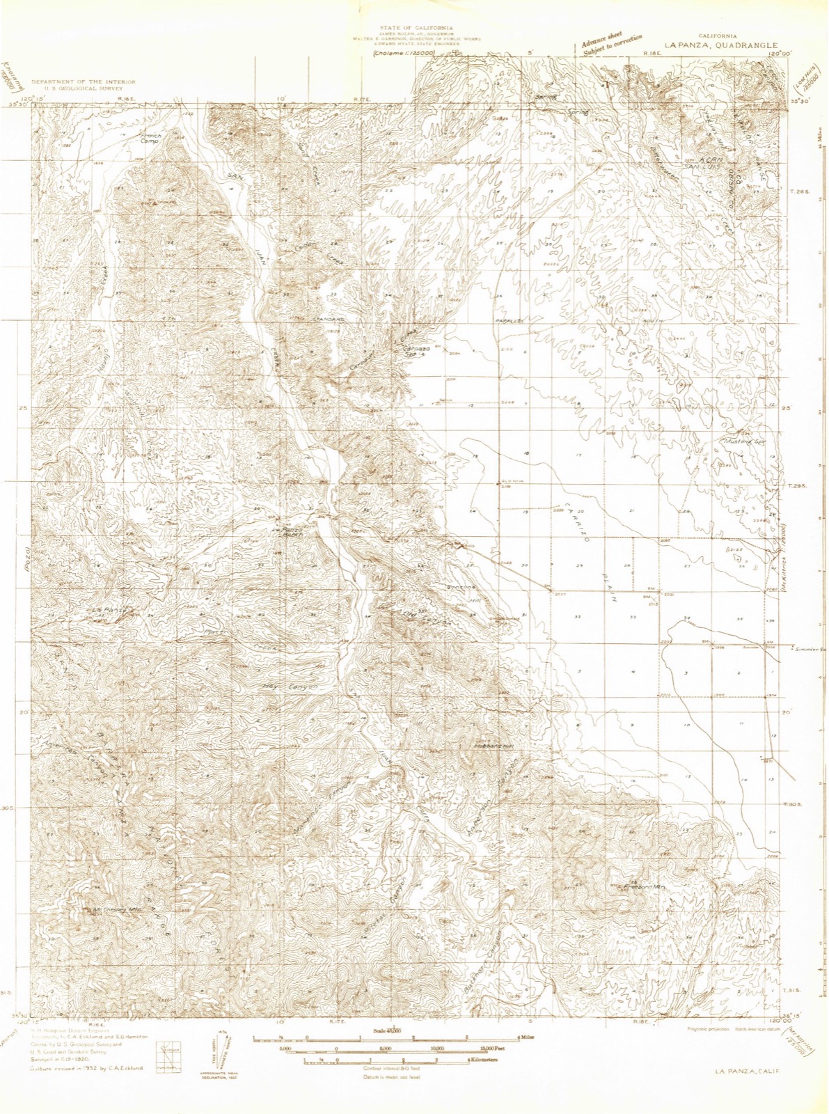 Topographic sheet of La Panza, surveyed 1932
