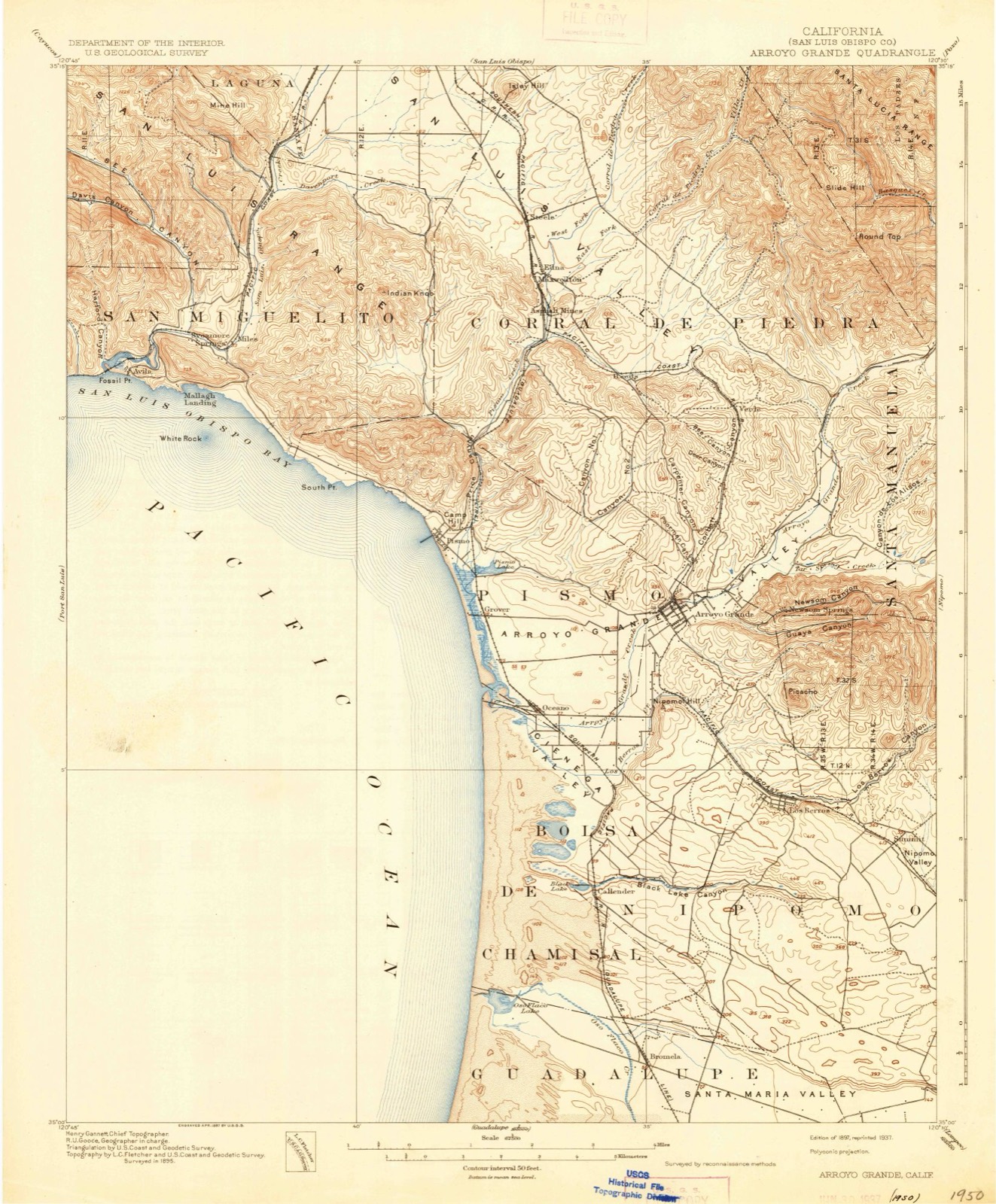 Topographic sheet of Grover Beach, surveyed 1897