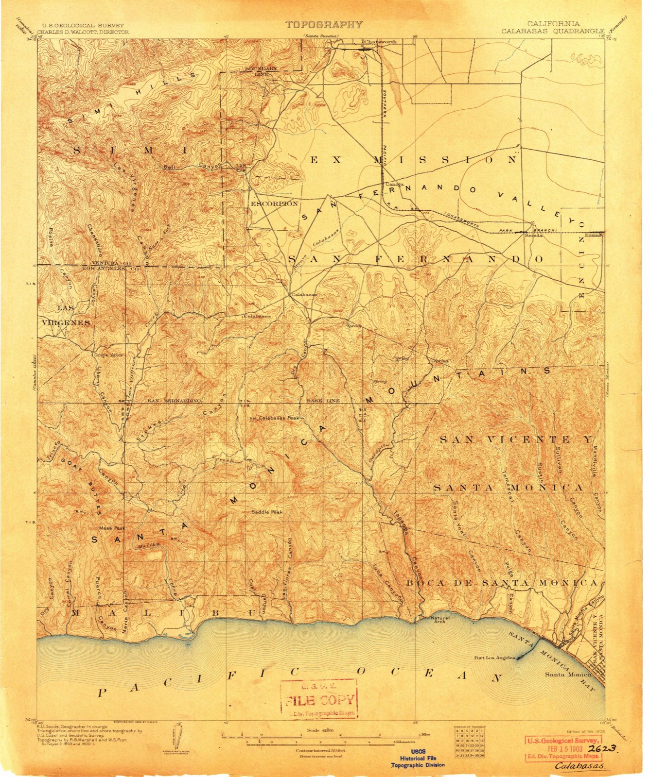 Topographic sheet covering Bell Canyon Equestrian Center, surveyed 1903