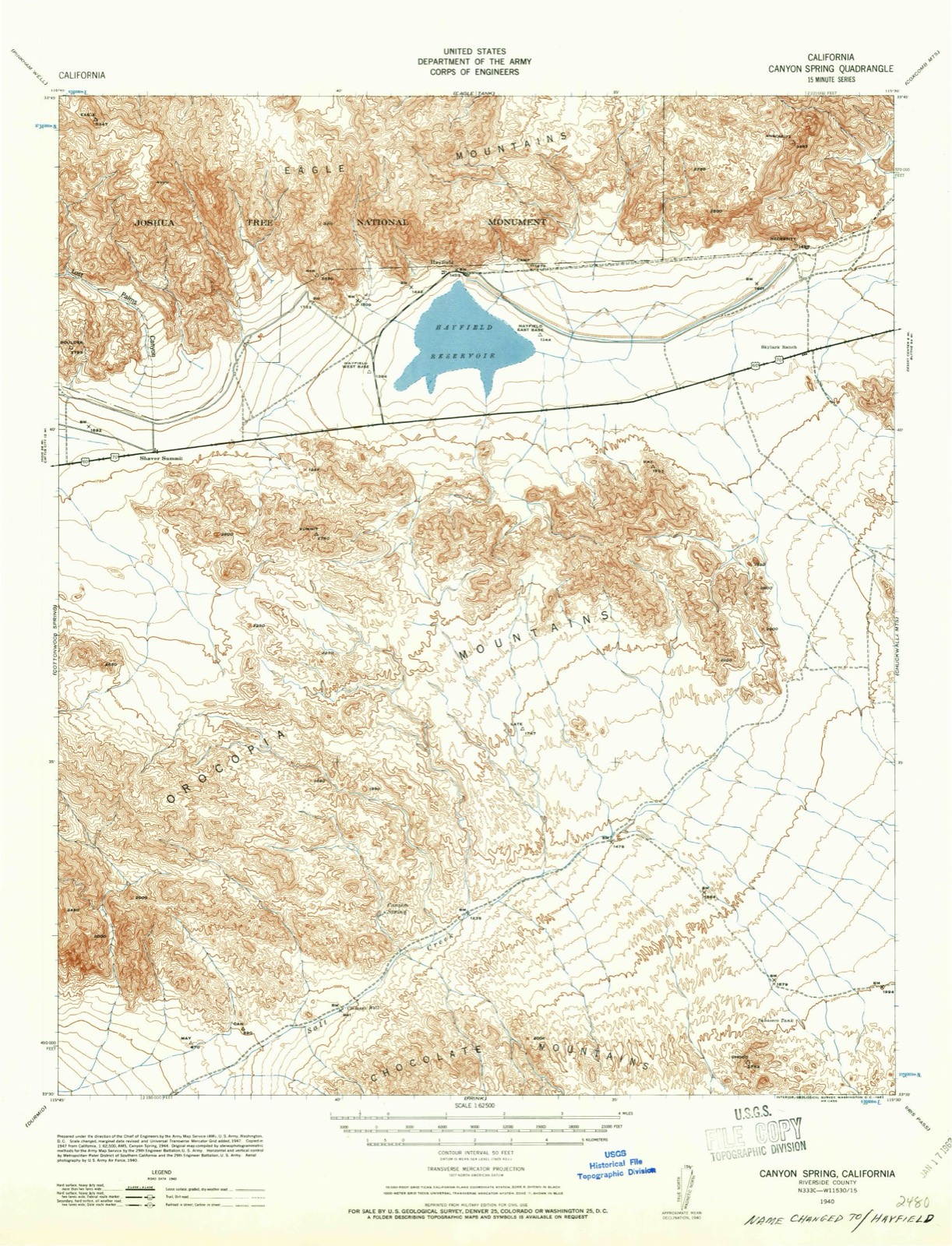 Topographic sheet of Chiriaco Summit, surveyed 1940