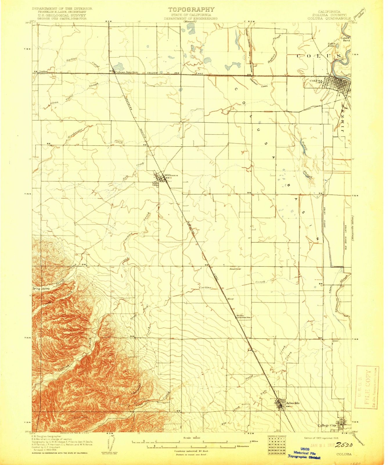 Topographic sheet of Arbuckle, surveyed 1907