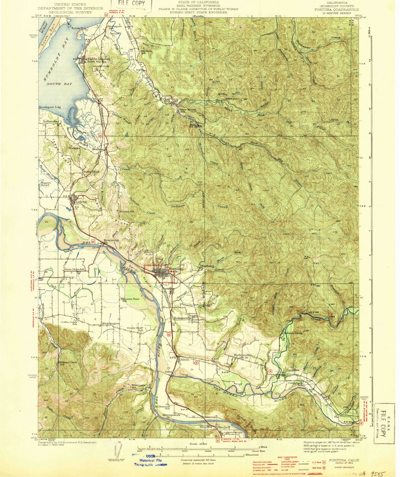 Topographic sheet of Hydesville, surveyed 1944