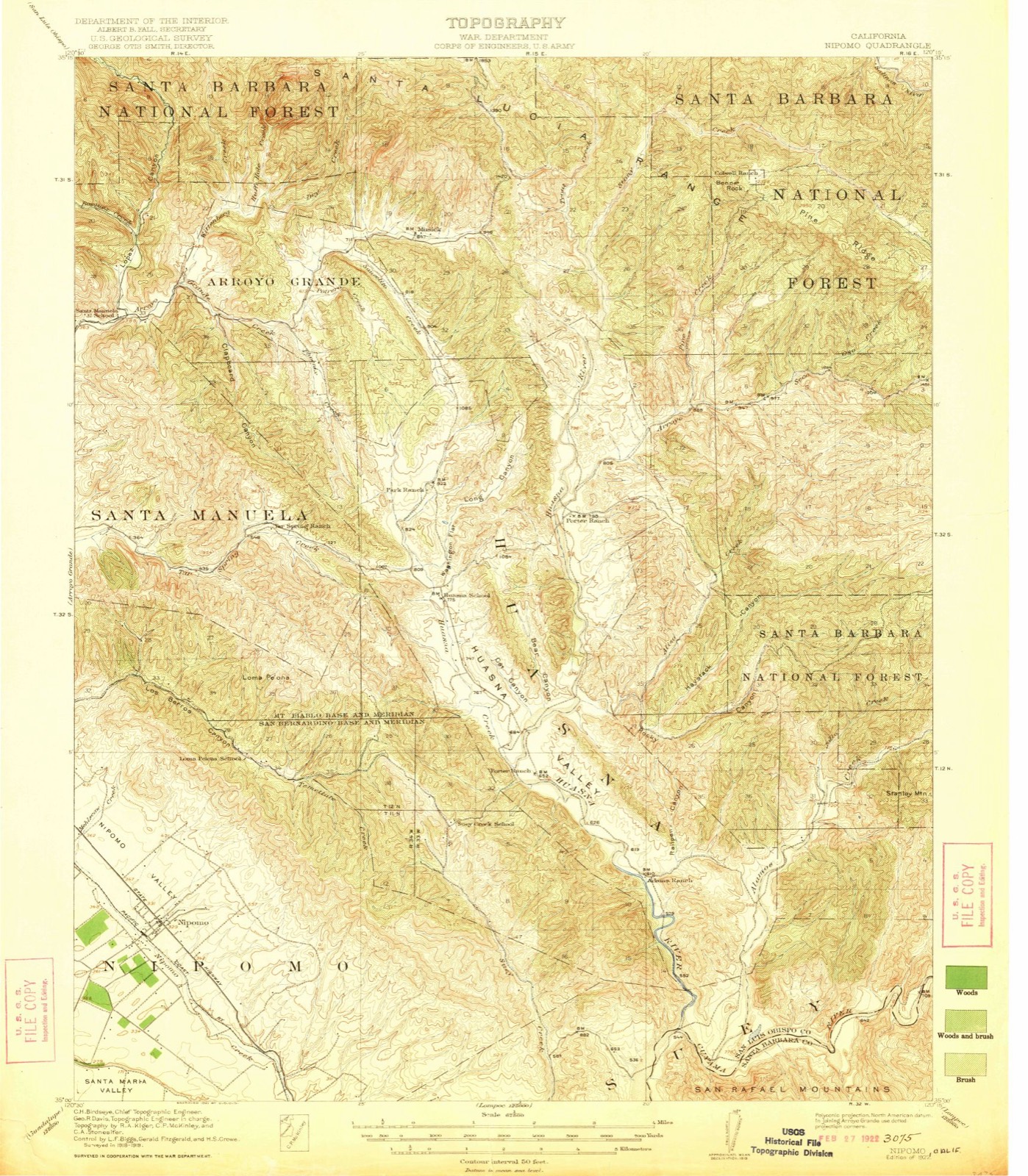 Topographic sheet of Huasna, surveyed 1922