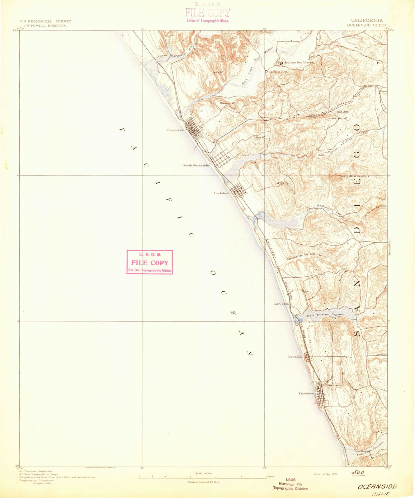 Topographic sheet covering Rosicrucian Fellowship Temple, surveyed 1893
