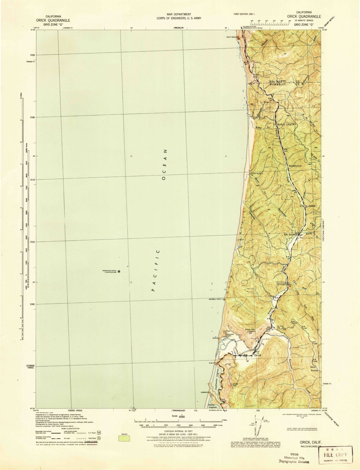 Topographic sheet of Orick, surveyed 1945