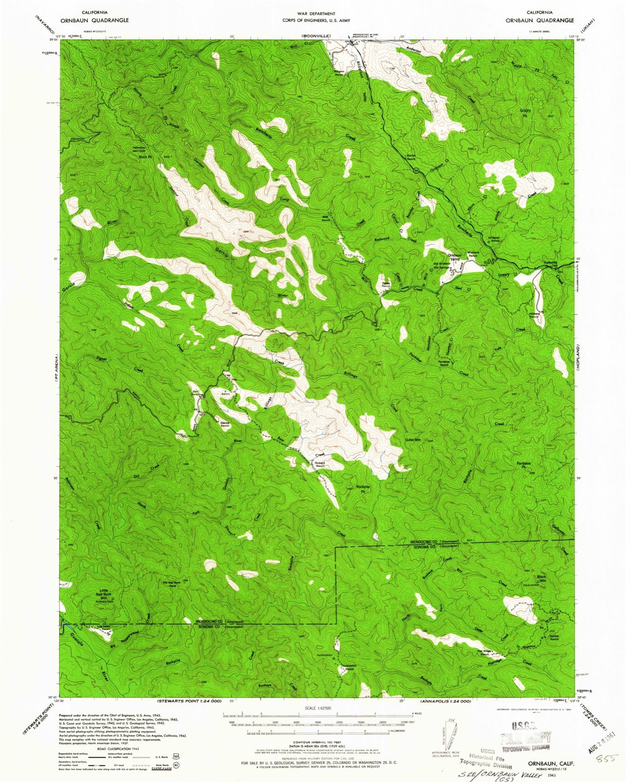 Topographic sheet of Old Red Rock Place, surveyed 1943