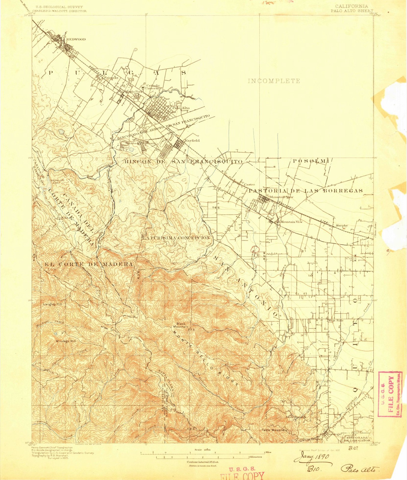 Topographic sheet of Atherton, surveyed 1897