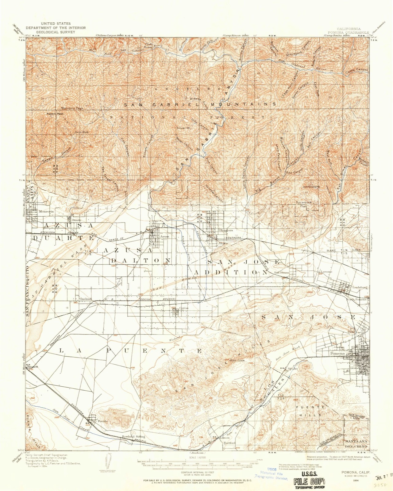 Topographic sheet of Woodside Village, surveyed 1894