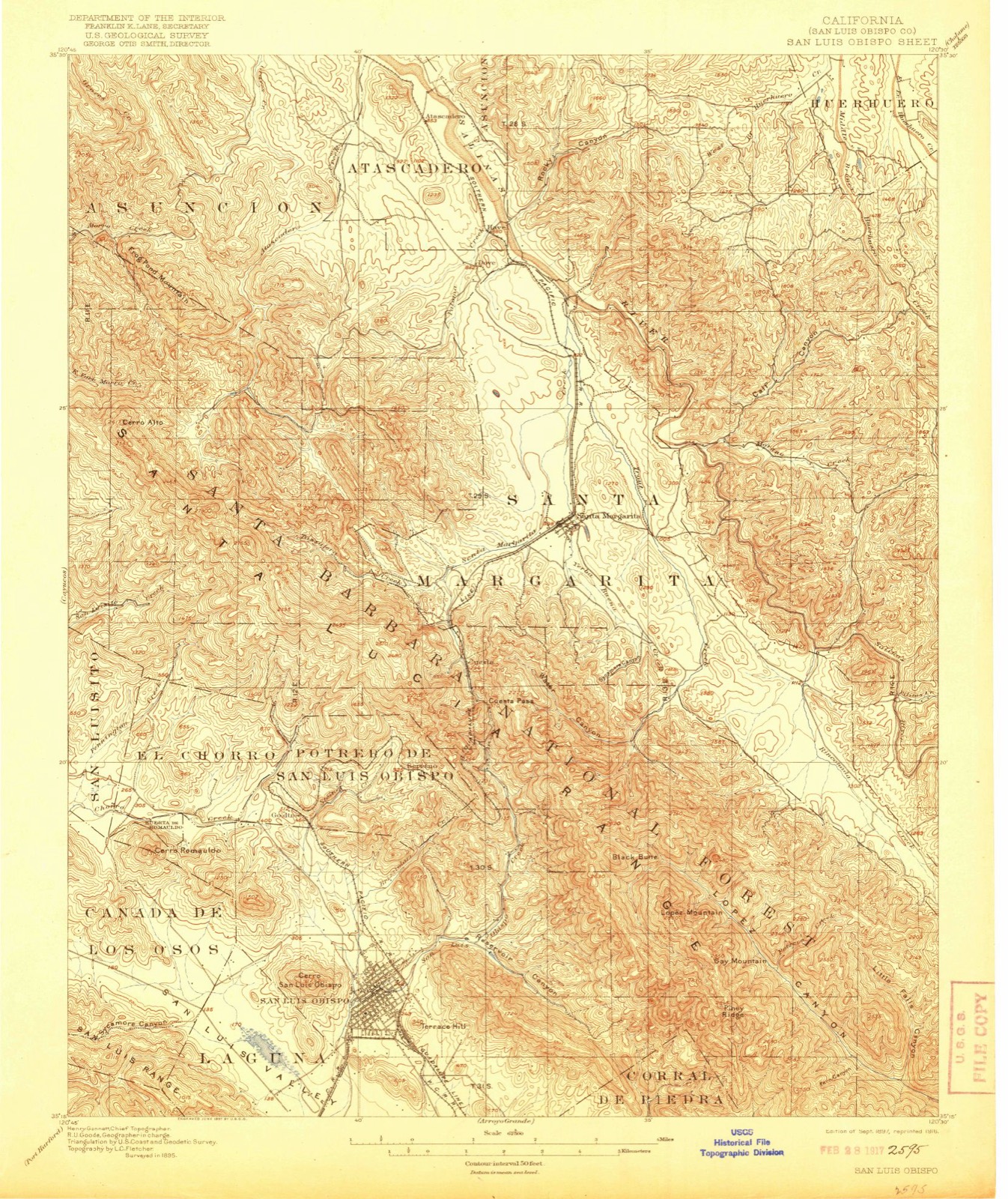 Topographic sheet covering Administration Building, Atascadero Colony, surveyed 1897