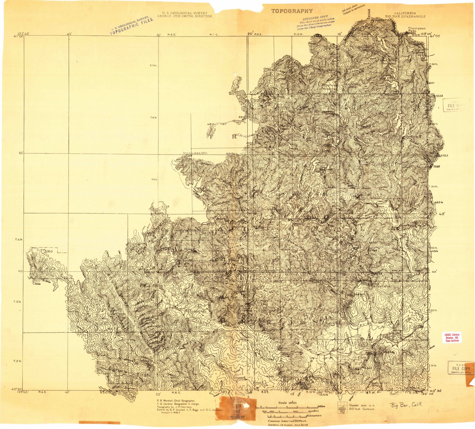 Topographic sheet of Dedrick, surveyed 1909