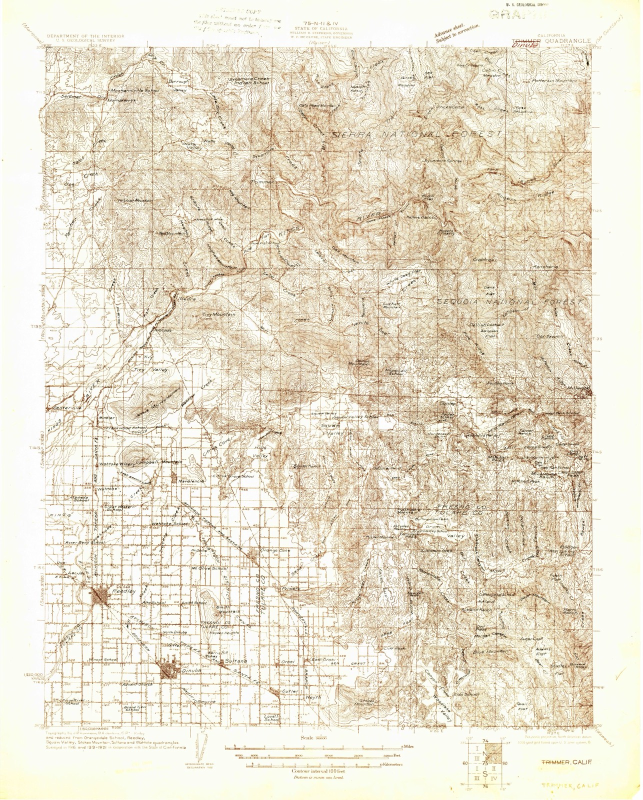 Topographic sheet of Dinuba, surveyed 1922