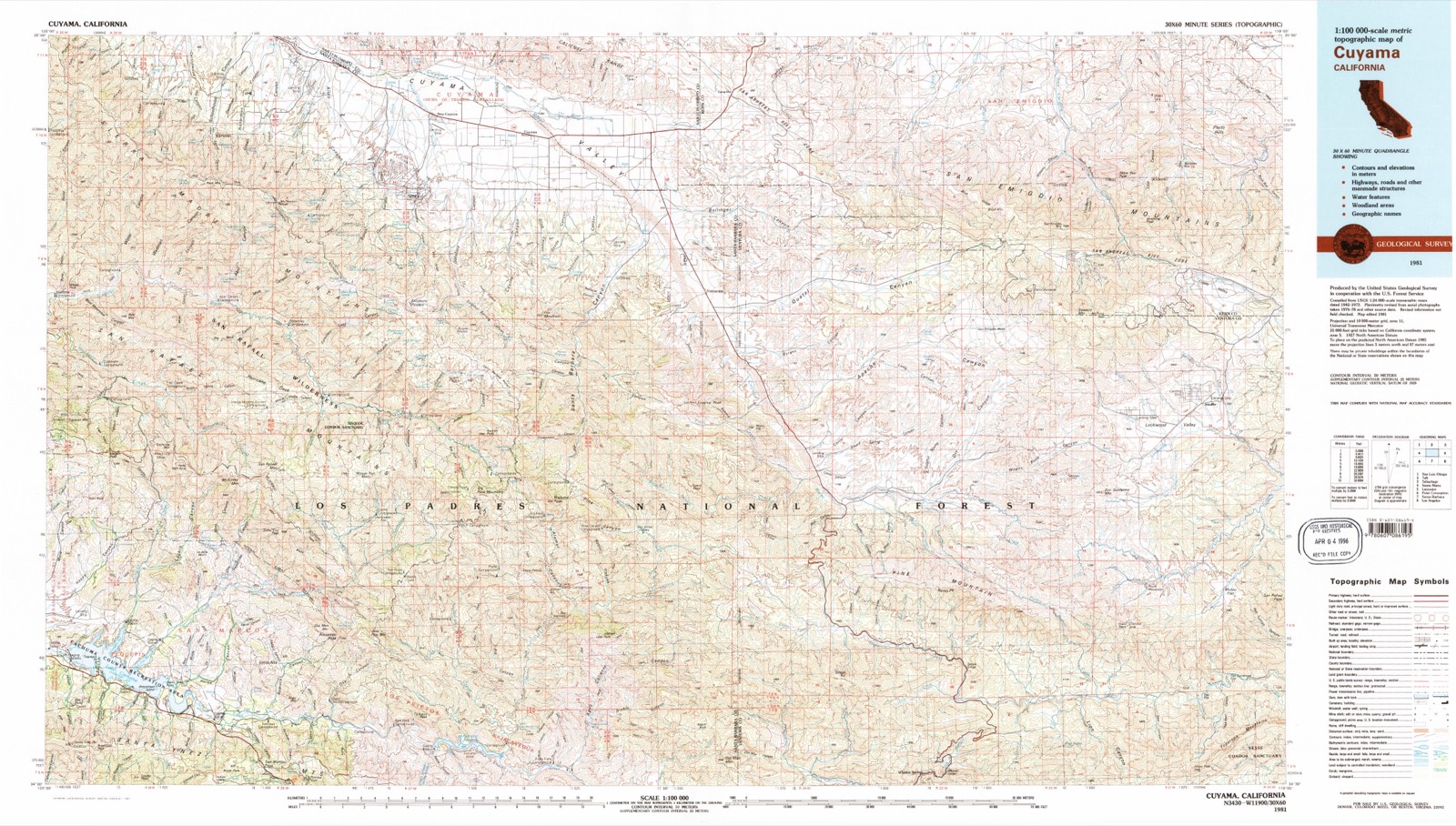 Topographic sheet of Cuyama, surveyed 1981