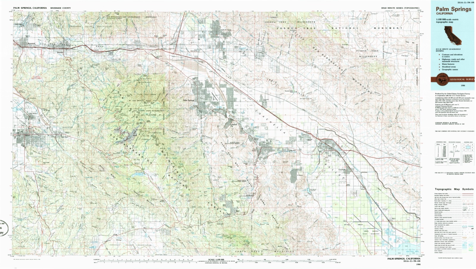 Topographic sheet of Hidden Palms, surveyed 1984