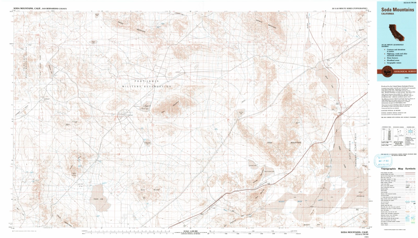 Topographic sheet of Fort Irwin, surveyed 1993