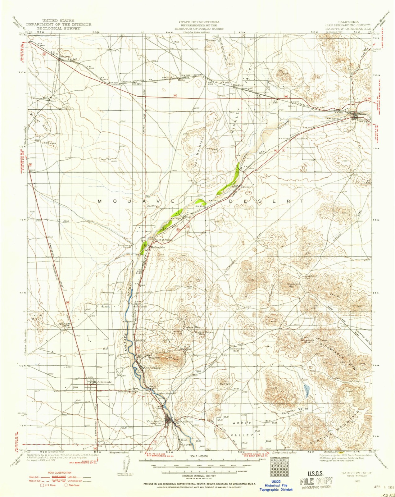 Topographic sheet of Adelanto, surveyed 1932