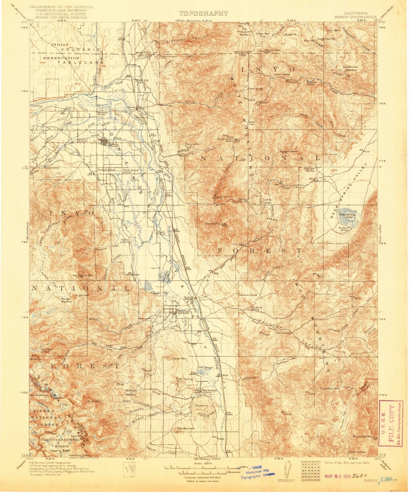 Topographic sheet of West Bishop, surveyed 1913