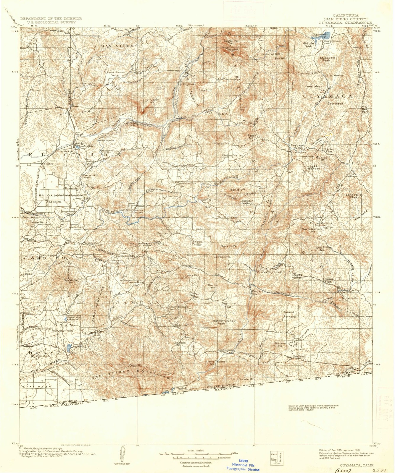 Topographic sheet of Descanso Junction, surveyed 1903
