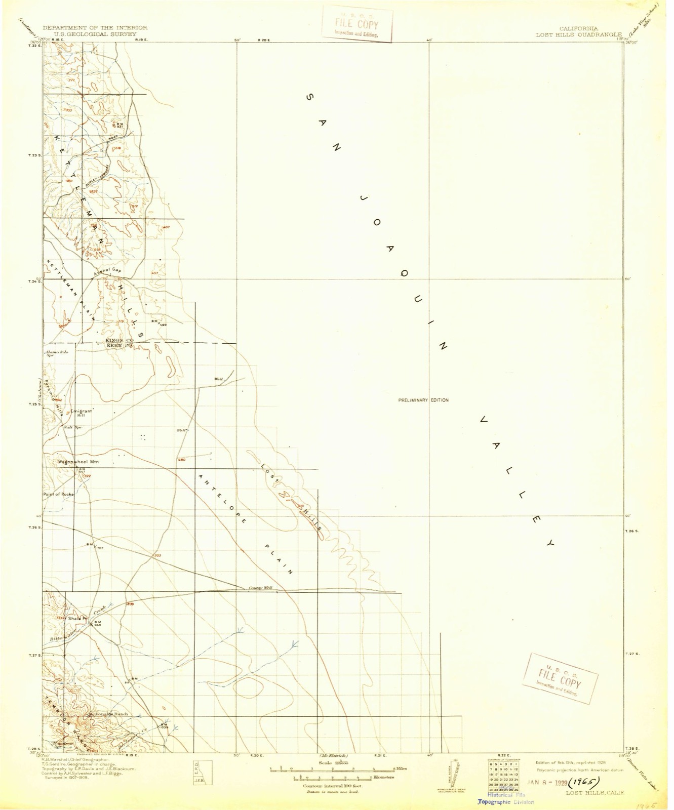 Topographic sheet of Kettleman Station, surveyed 1914
