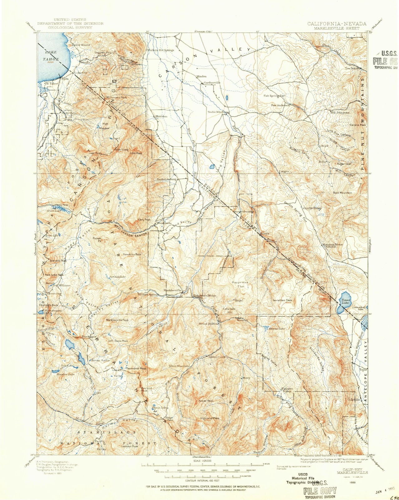 Topographic sheet of Topaz, surveyed 1889