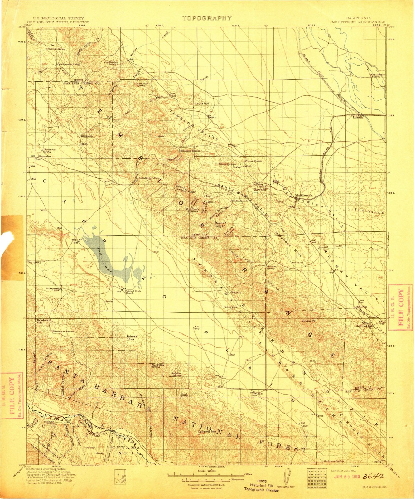 Topographic sheet of Reward, surveyed 1912