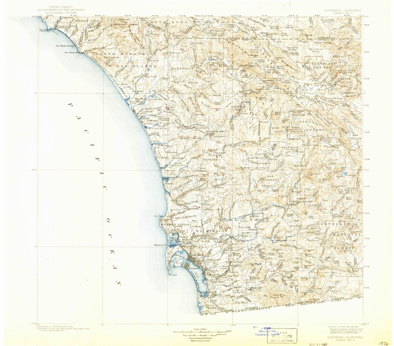 Topographic sheet of La Jolla Shores, surveyed 1904