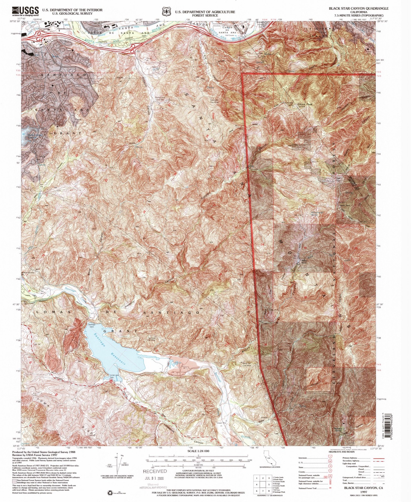 Topographic sheet covering Irvine Park, surveyed 1997