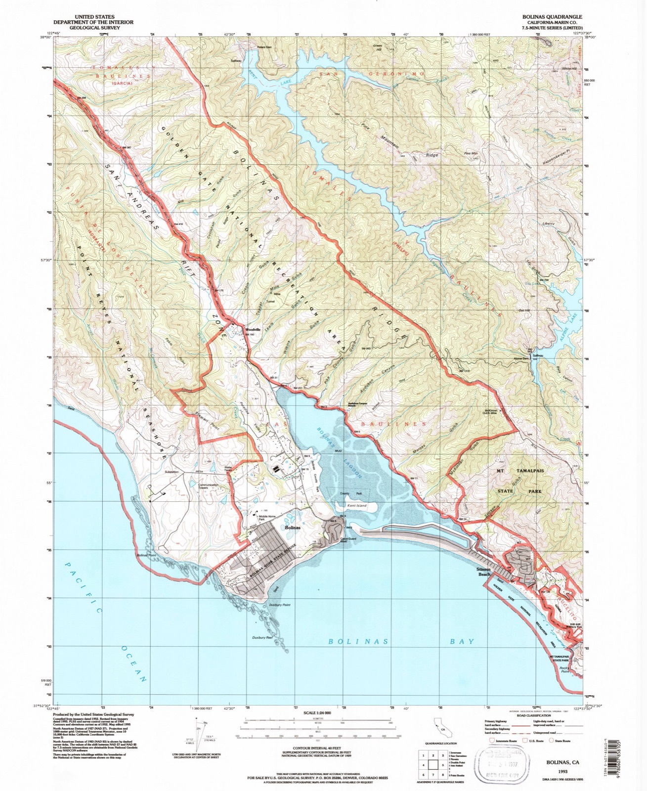 Topographic sheet of Bolinas, surveyed 1993