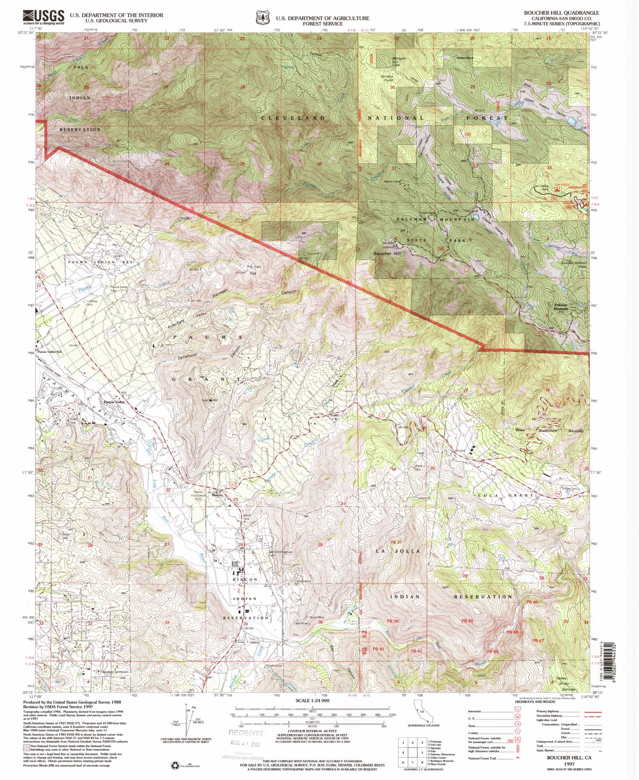 Topographic sheet of Pauma Valley, surveyed 1997
