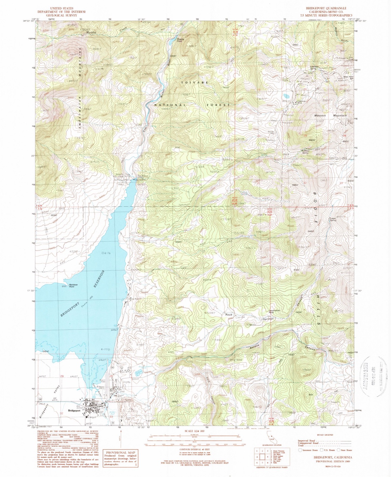Topographic sheet covering Mono County Courthouse, surveyed 1989