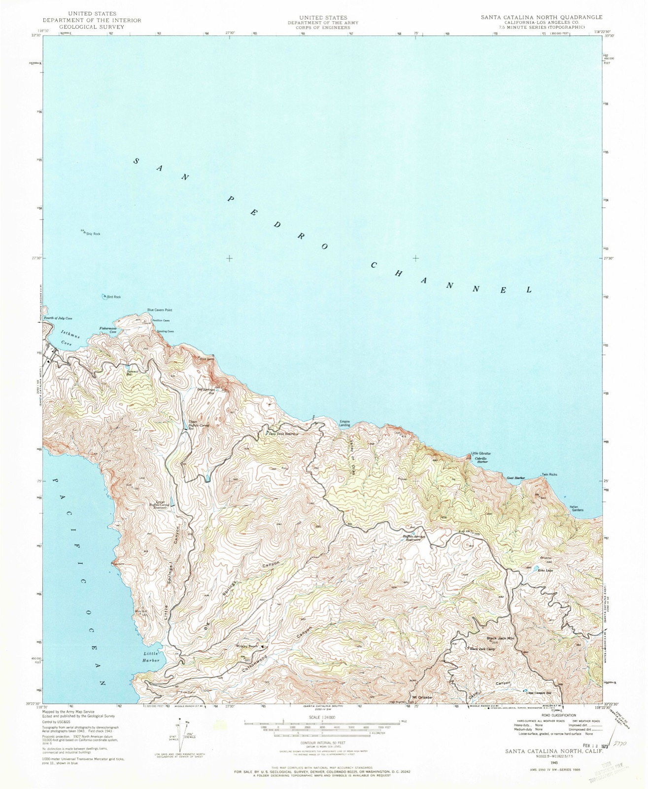Topographic sheet of Two Harbors, surveyed 1943