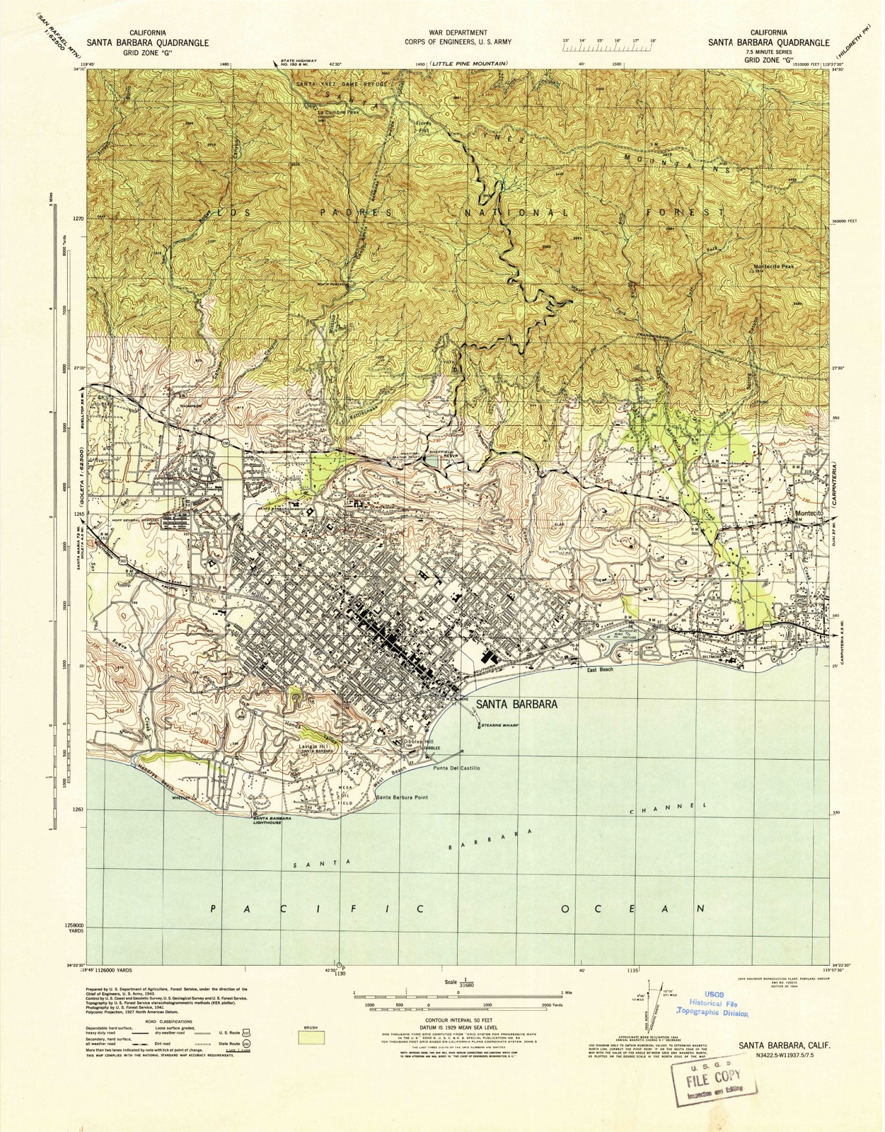 Topographic sheet covering Val Verde, surveyed 1944