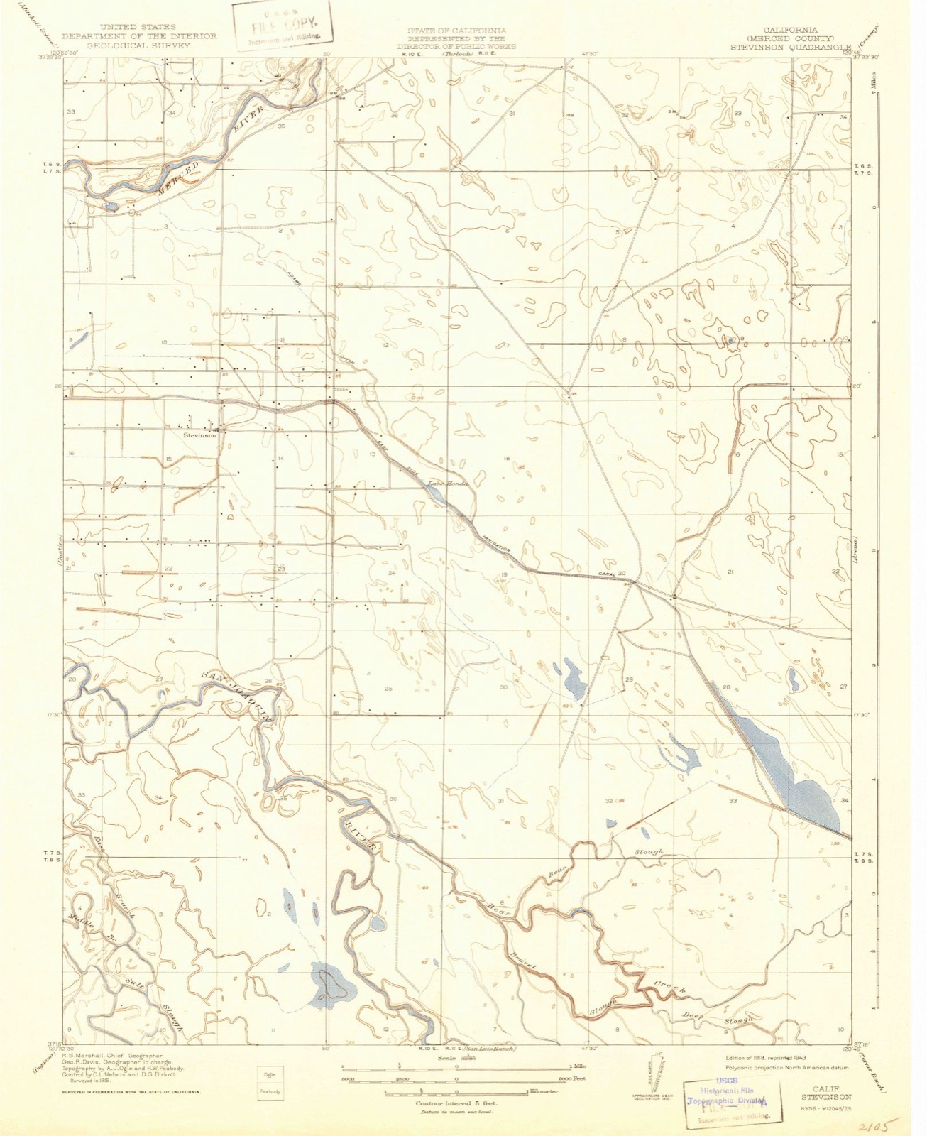 Topographic sheet of Stevinson, surveyed 1918