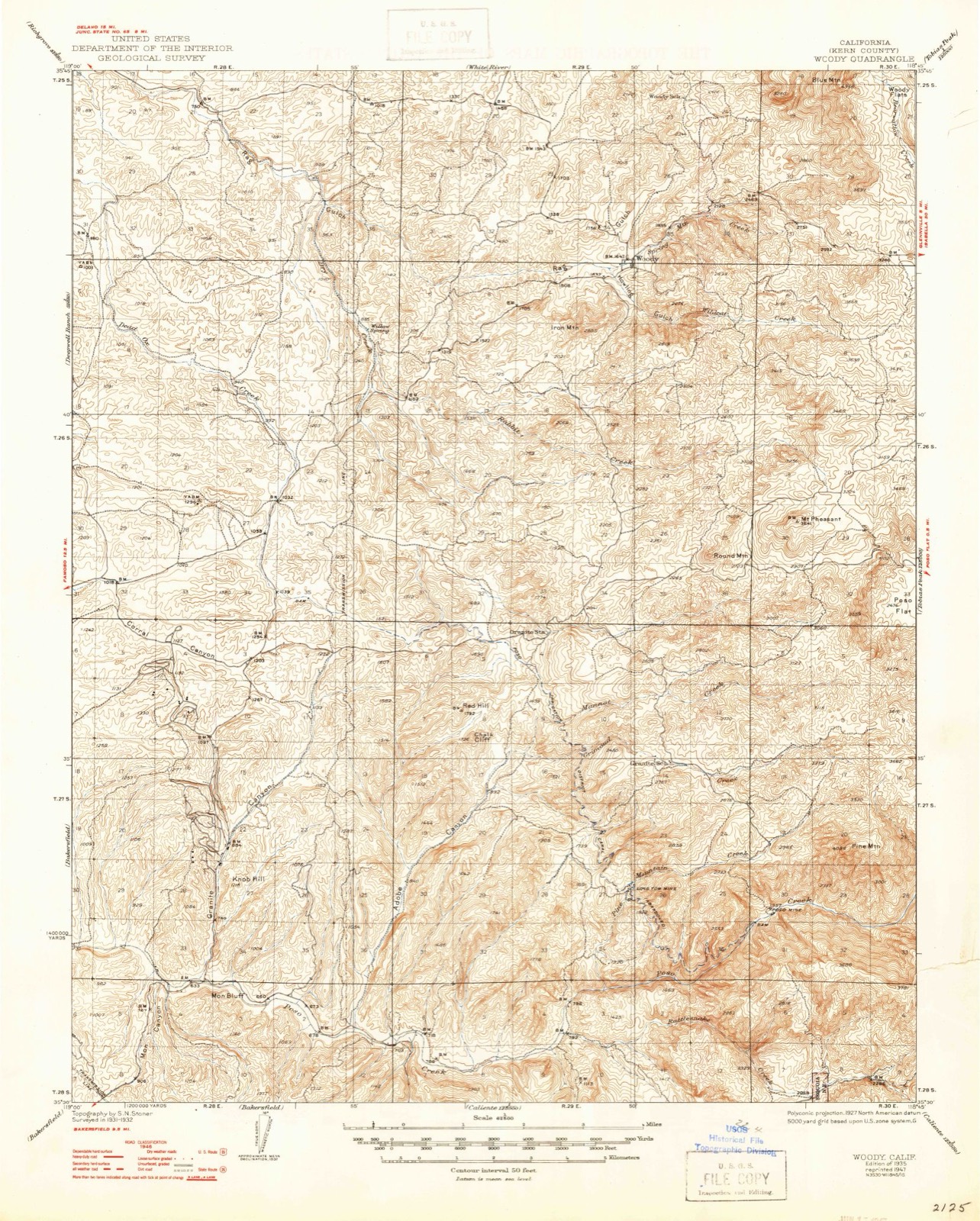 Topographic sheet of Woody, surveyed 1932