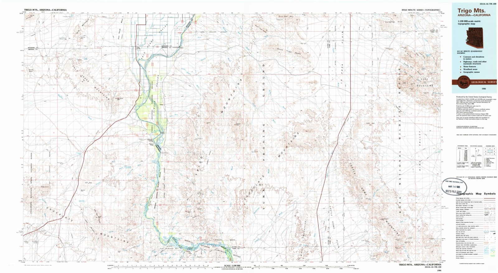 Topographic sheet of Palo Verde, surveyed 1986