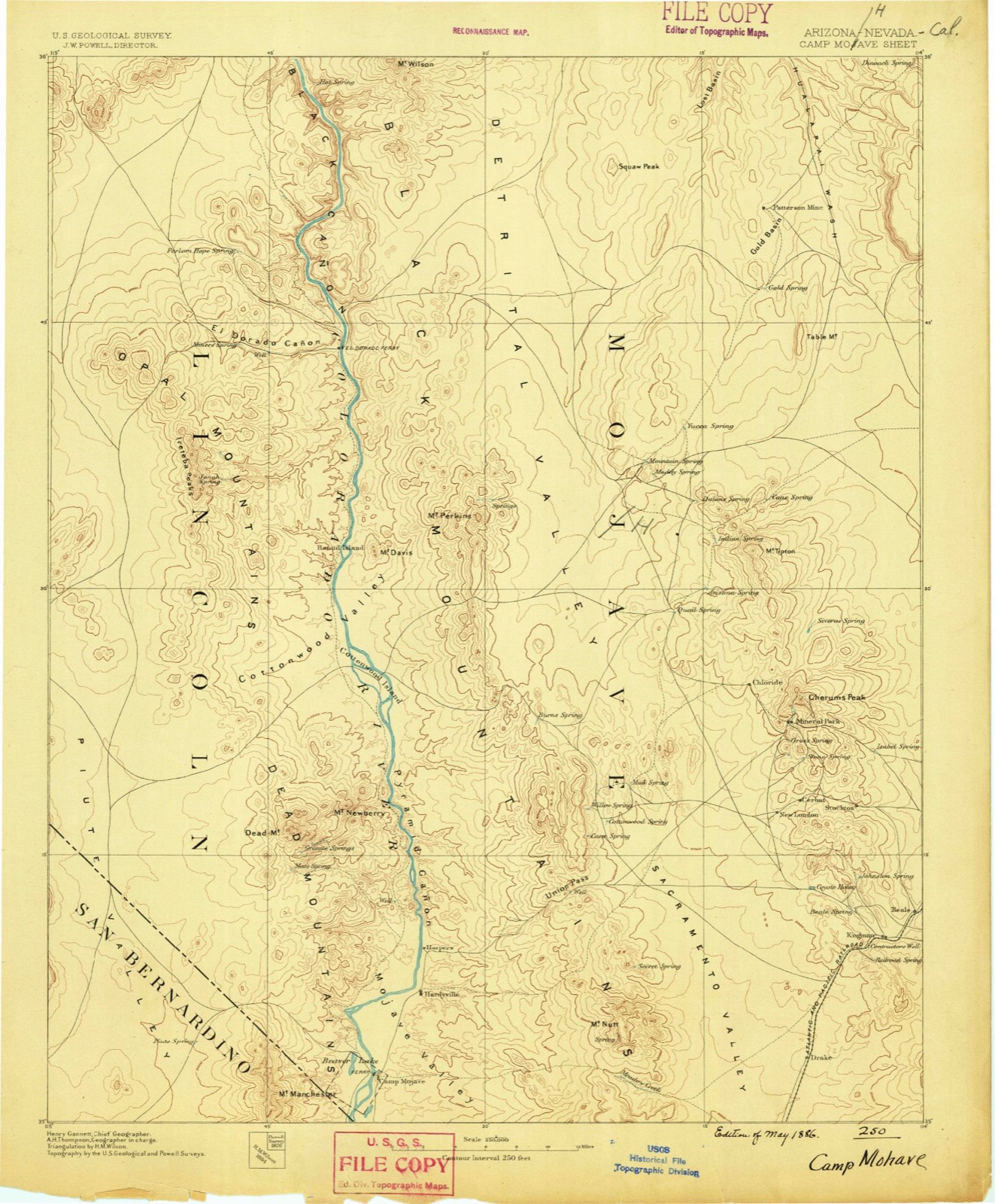 Topographic sheet of Fort Piute (historical), surveyed 1886