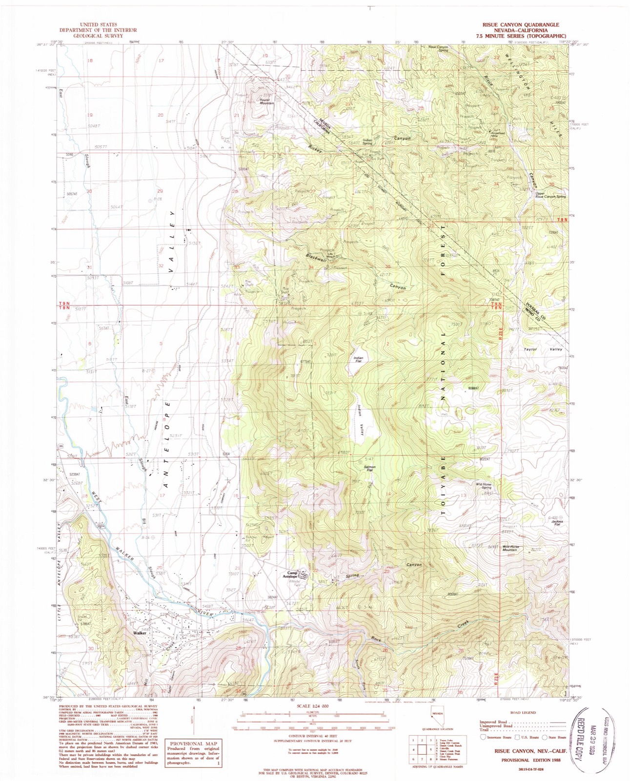 Topographic sheet of Walker, surveyed 1988