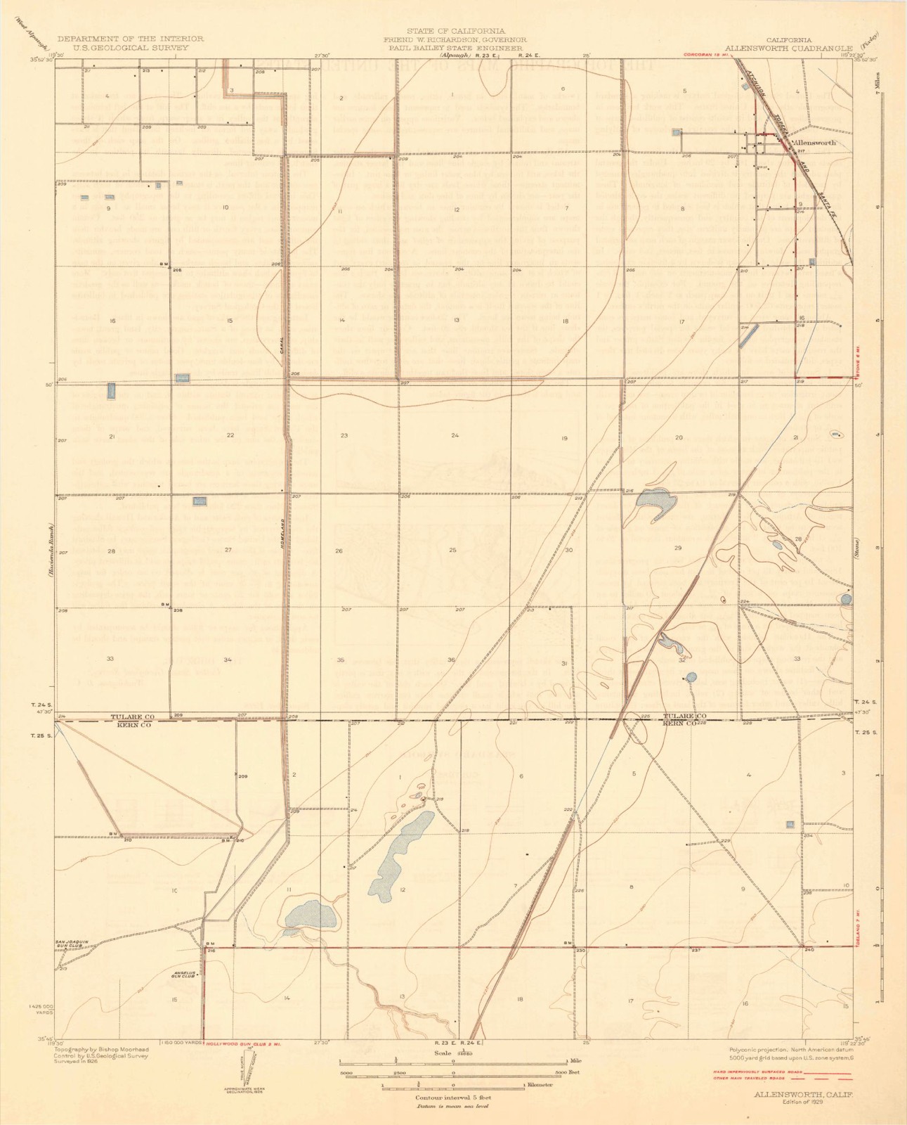 Topographic sheet of Allensworth, surveyed 1929