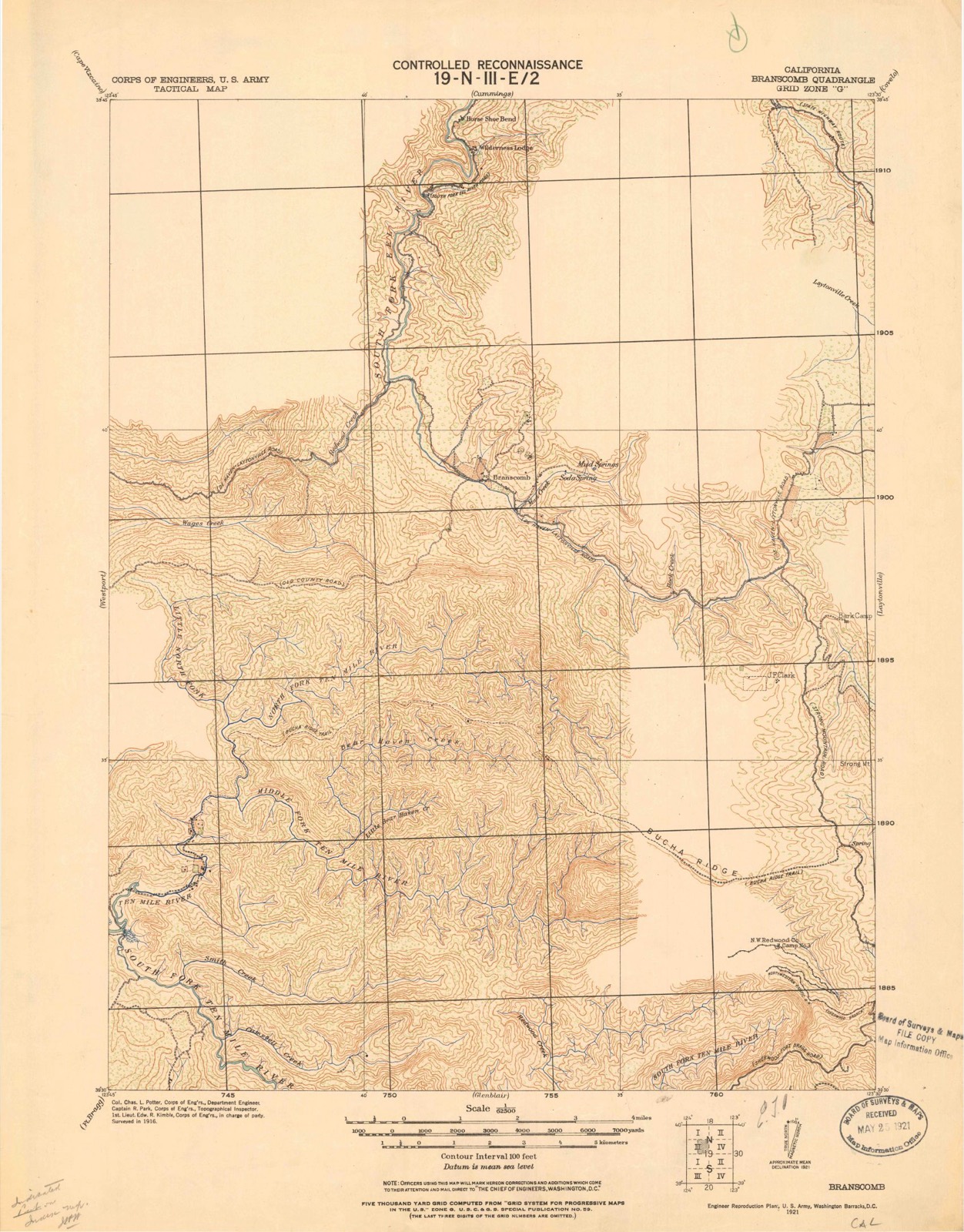 Topographic sheet of Branscomb, surveyed 1921