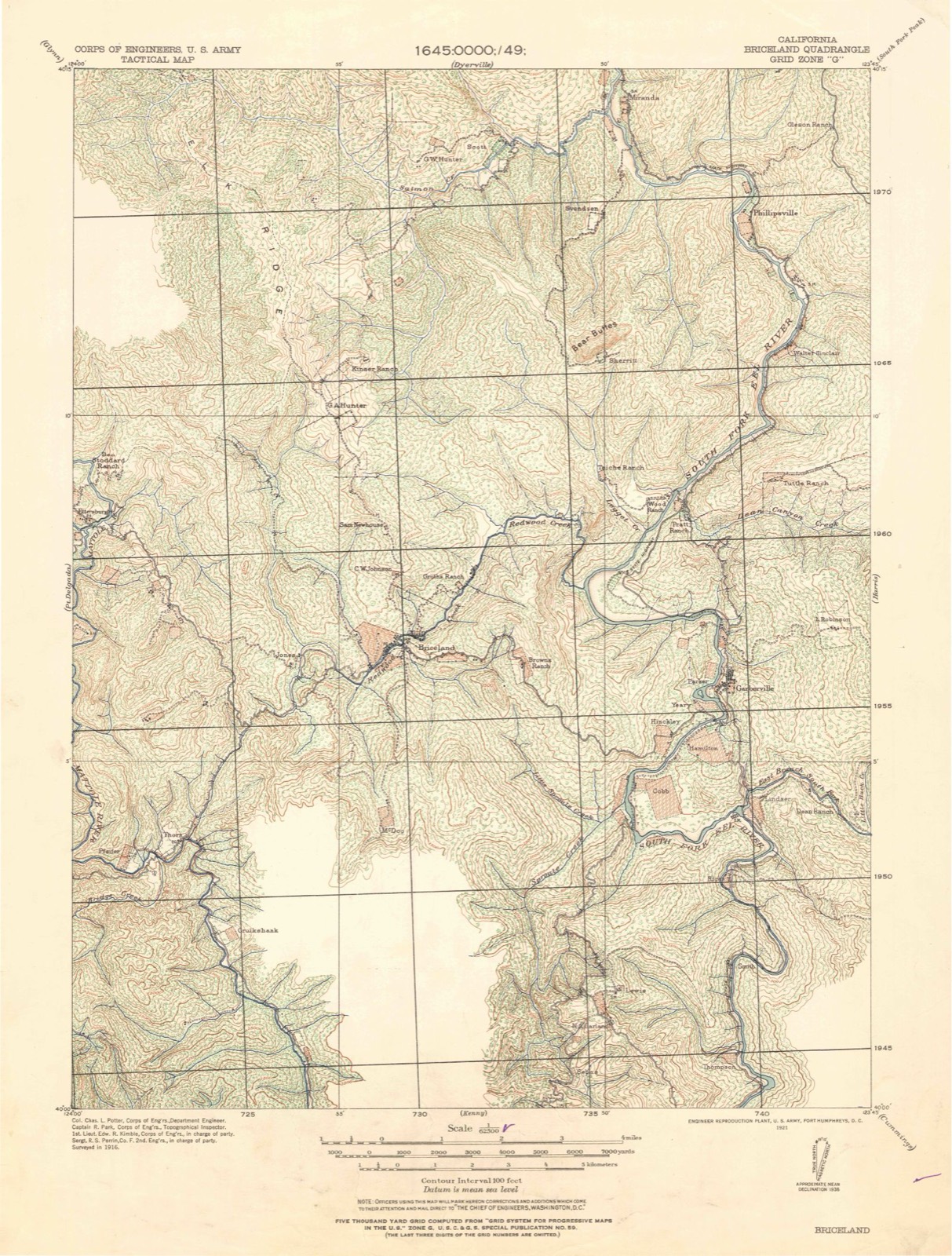 Topographic sheet of Redway, surveyed 1921