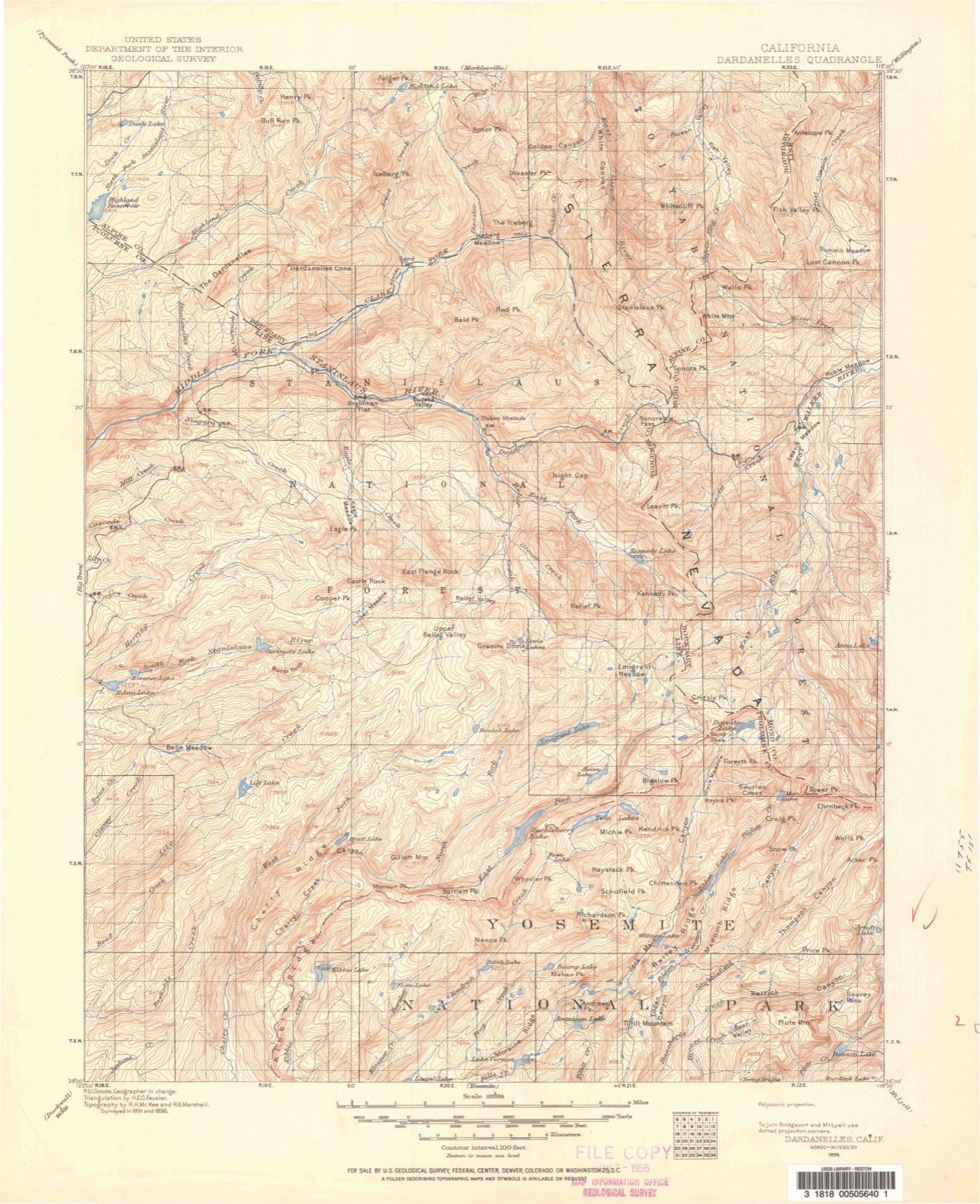 Topographic sheet of Peaceful Pines, surveyed 1896