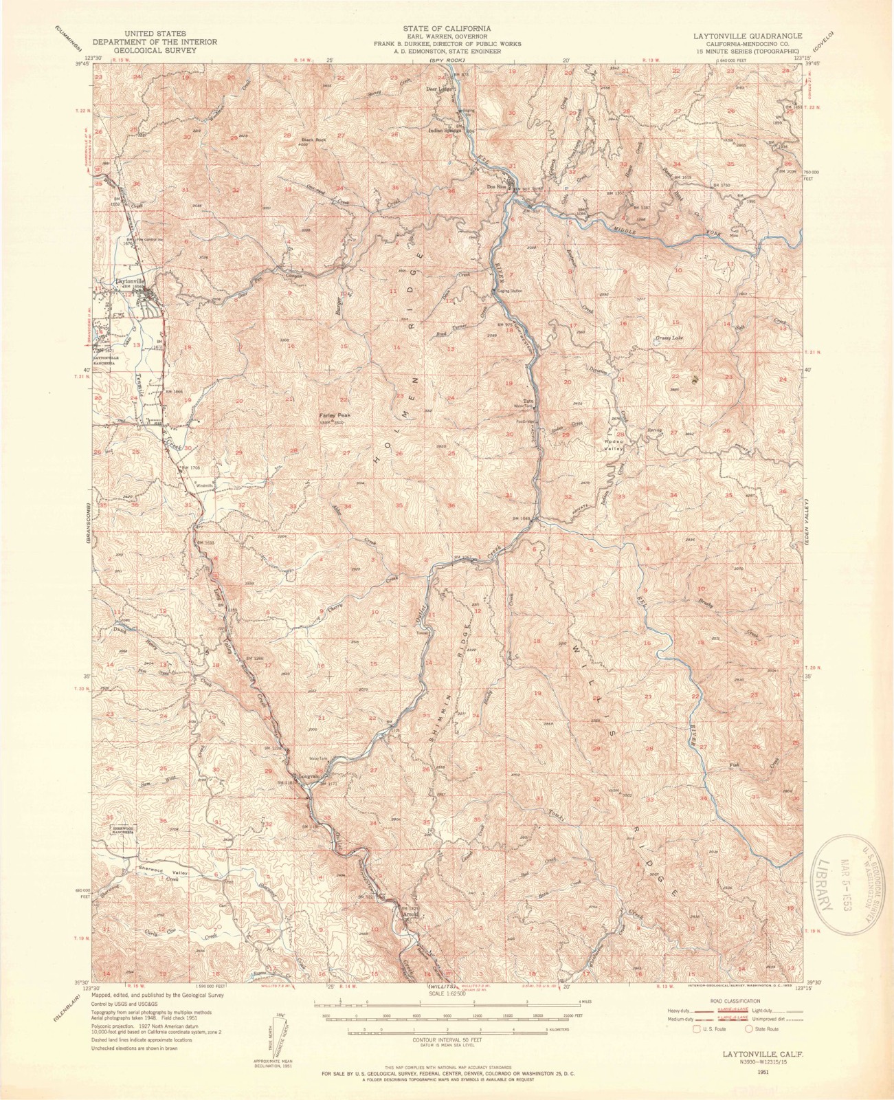 Topographic sheet of Laytonville, surveyed 1951