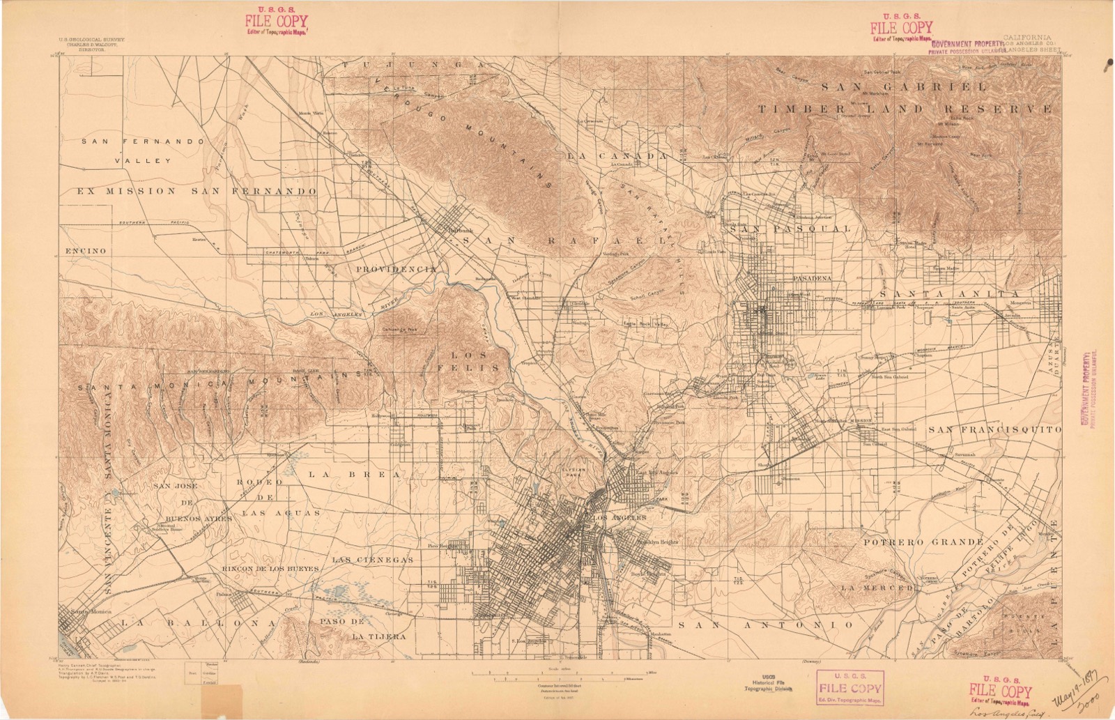 Topographic sheet covering Rancho El Encino, surveyed 1894