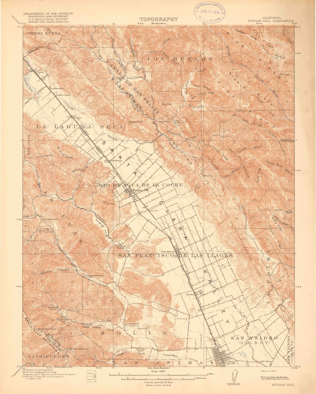 Topographic sheet of Morgan Hill, surveyed 1917